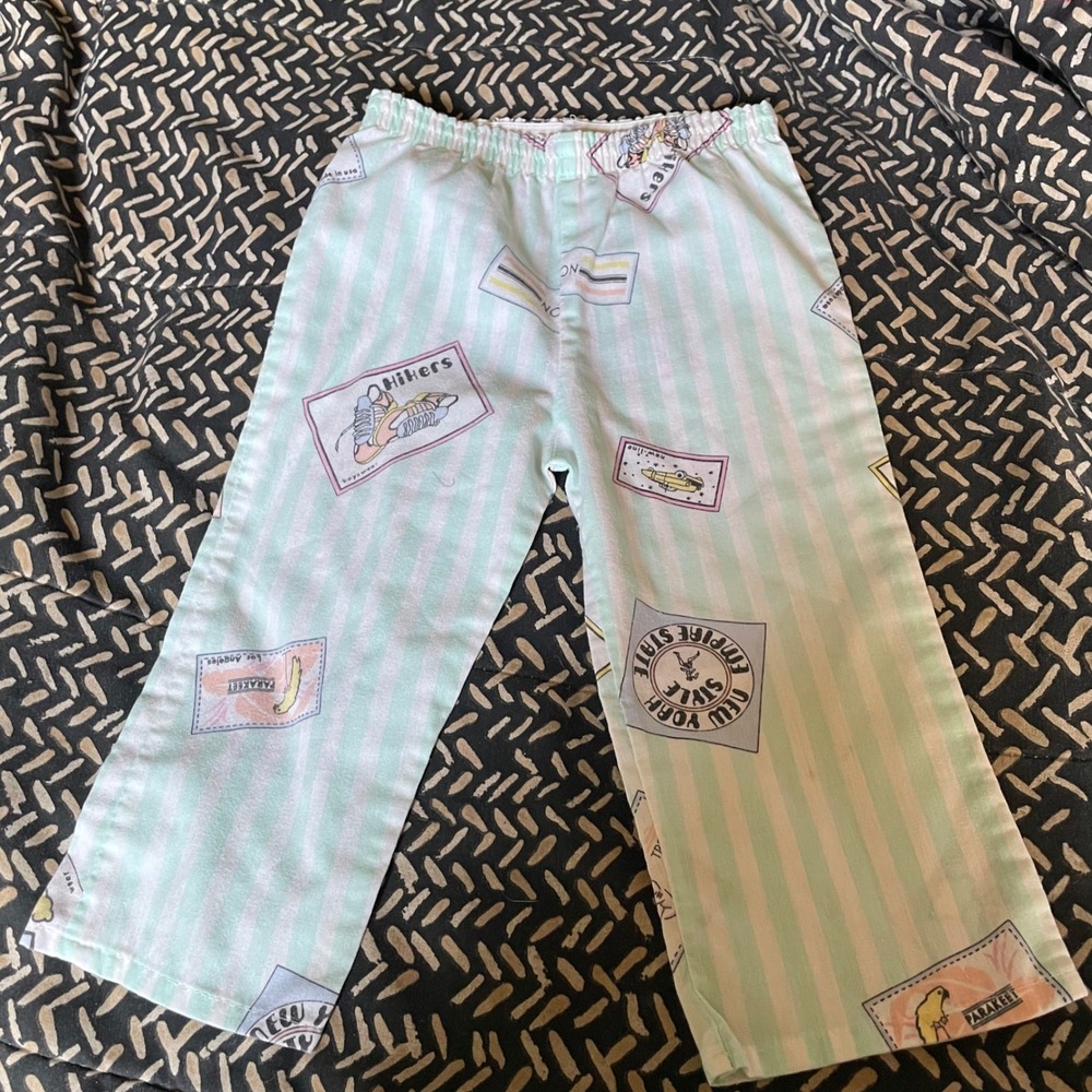 Vintage USA Made Kids Pajama Pants 2T Travel Souvenir Print Stripes